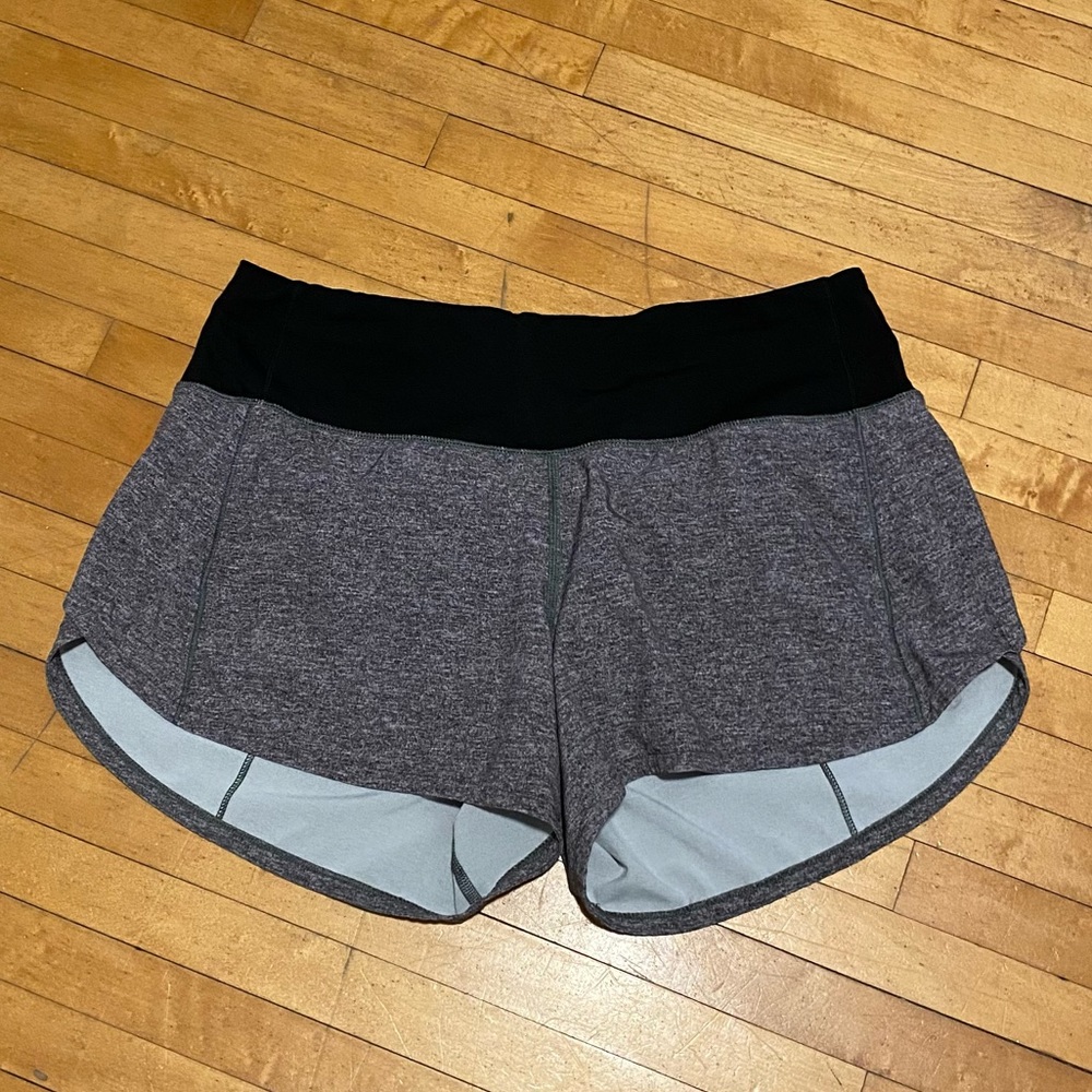 Lululemon running shorts in gray.